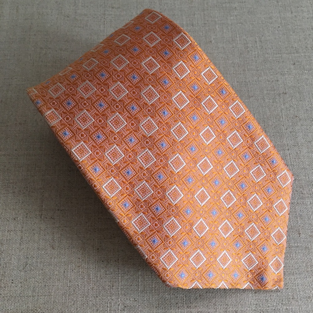 Robert Talbott Men Orange Geometric Silk Tie